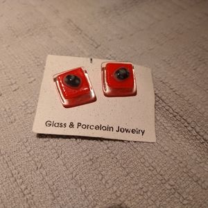 Orpheus Red/Black Post Earrings Glass Porcelain
